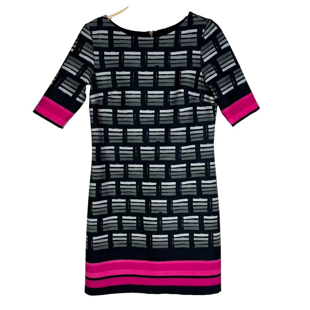 Eliza J Sheath Dress Women Size 4 Black Pink Geometric‎ Mod EJ4M715 Good